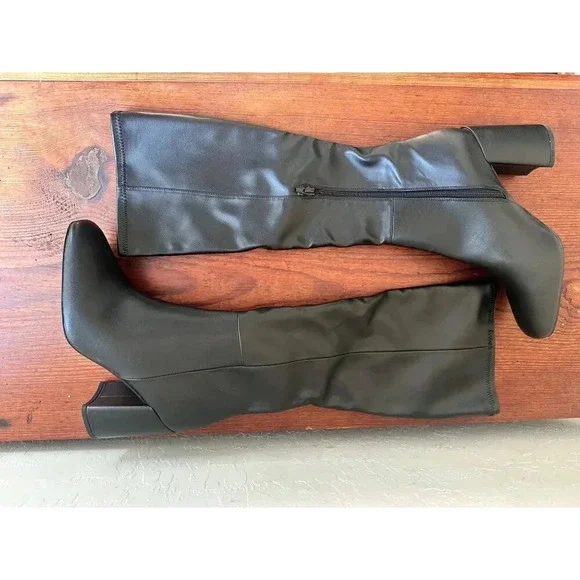 Steve Madden Lizah Black Womens Block Heel Knee-High Boots Size 8.5 PU Leather - Picture 4 of 8